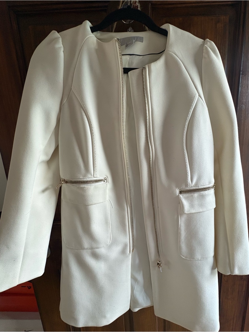 Women's Cream Zip-Front Structured Coat